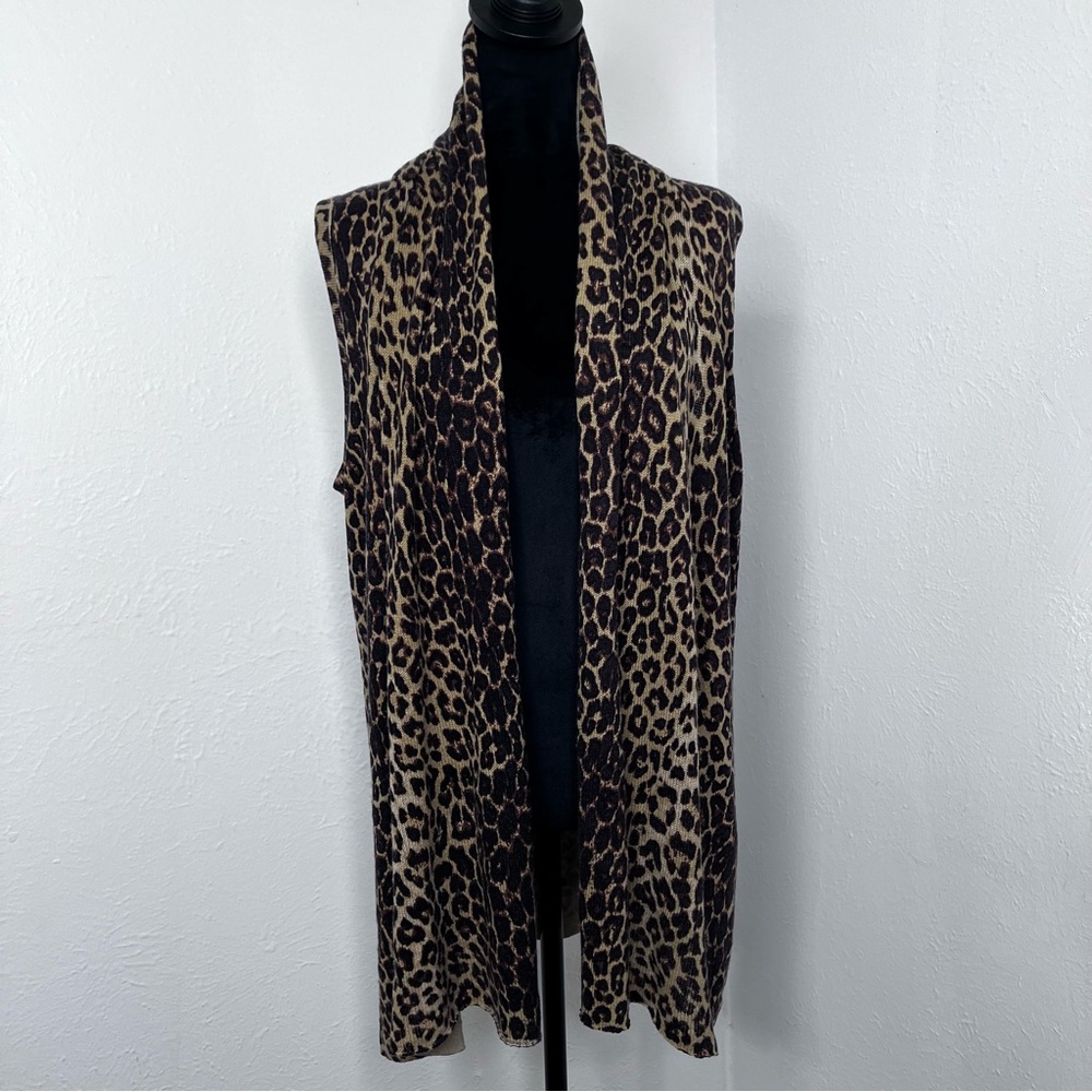 Neiman Marcus exclusive Animal Print Silk Cashmere Open Vest Top Size:S